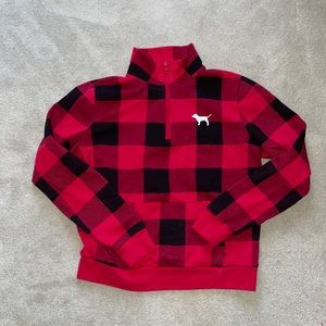 Pink Red Buffalo Check Zip Up Sweatshirt Small